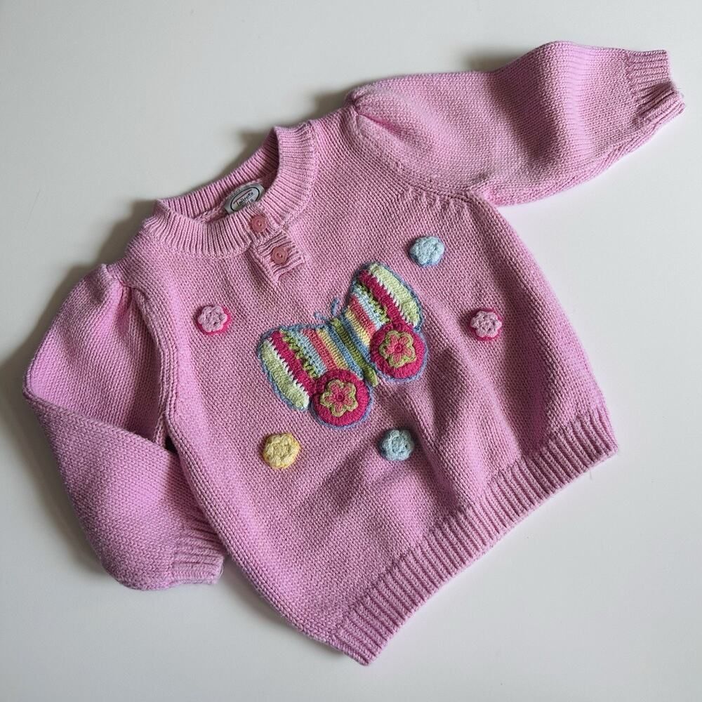 Vintage Talbots Kids Henley Sweater Baby Size 18‎ Months Pink Bows Flowers